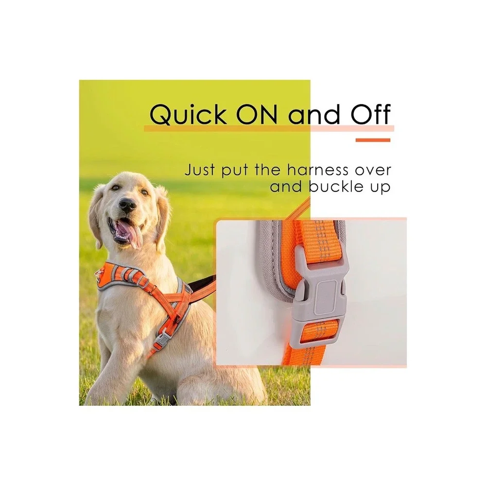AdventureMore No Pull Dog Harness Orange Large Reflective Adjustable Handle L
